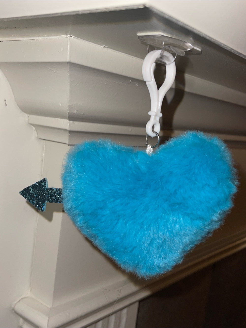 Blue fluffy Heart bag charm with glitter Arrow NWOT